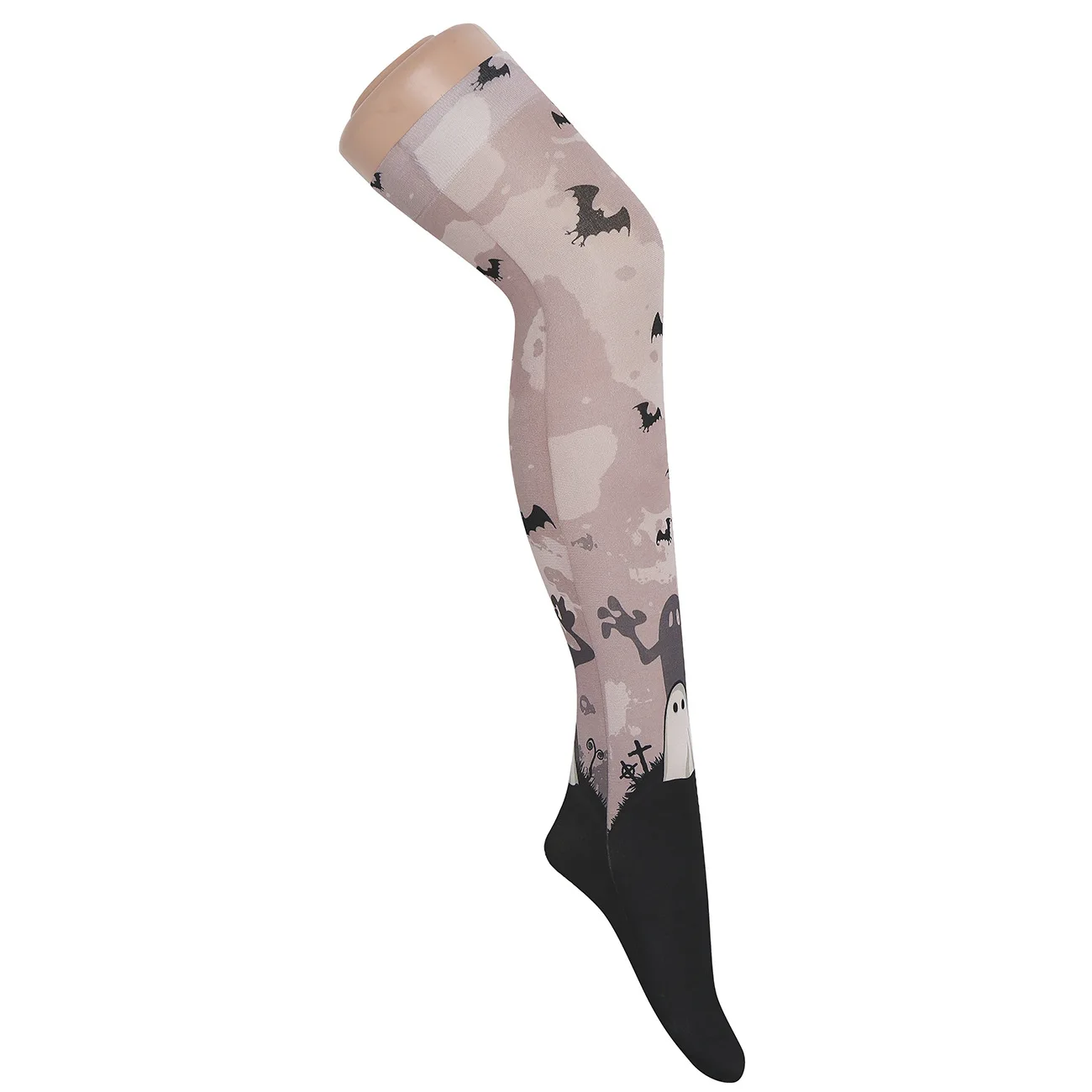 Dark Castle Bat Stockings Halloween Cosplay Accessories Witch Ghost Evil Pumpkin Silk Print Stockings Lady Knee-high Nylon Socks 5