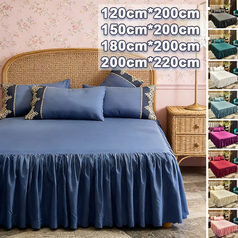

Elegant Lace Embroidered Bed Skirt European Luxury Style Ruffled Dust Ruffle Comfortable Bedding for Home Hotel Bedroom Decor