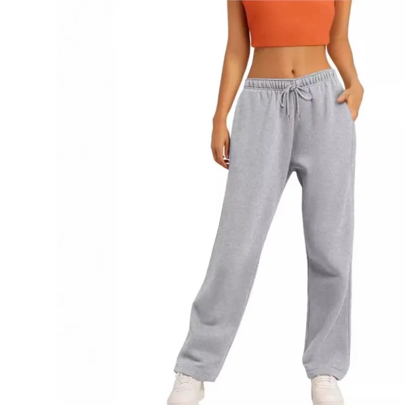 

New Solid Color Fleece Lined Womens Sweatpants Home Casual Straight Leg Pants Fitness Jogging pants Outdoors Street Trousers