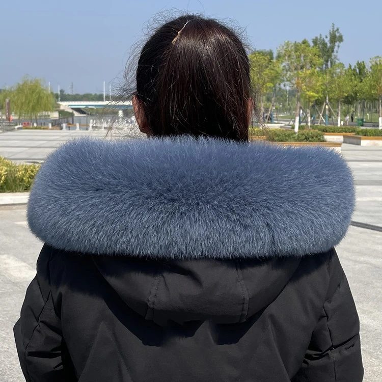 100% Real Fox Fur Collar Neck Warmer Fur Scarves Winter Parkas Coat Hood Fur Trims Strips Genuine Fur Scarf Shawls Black Collar