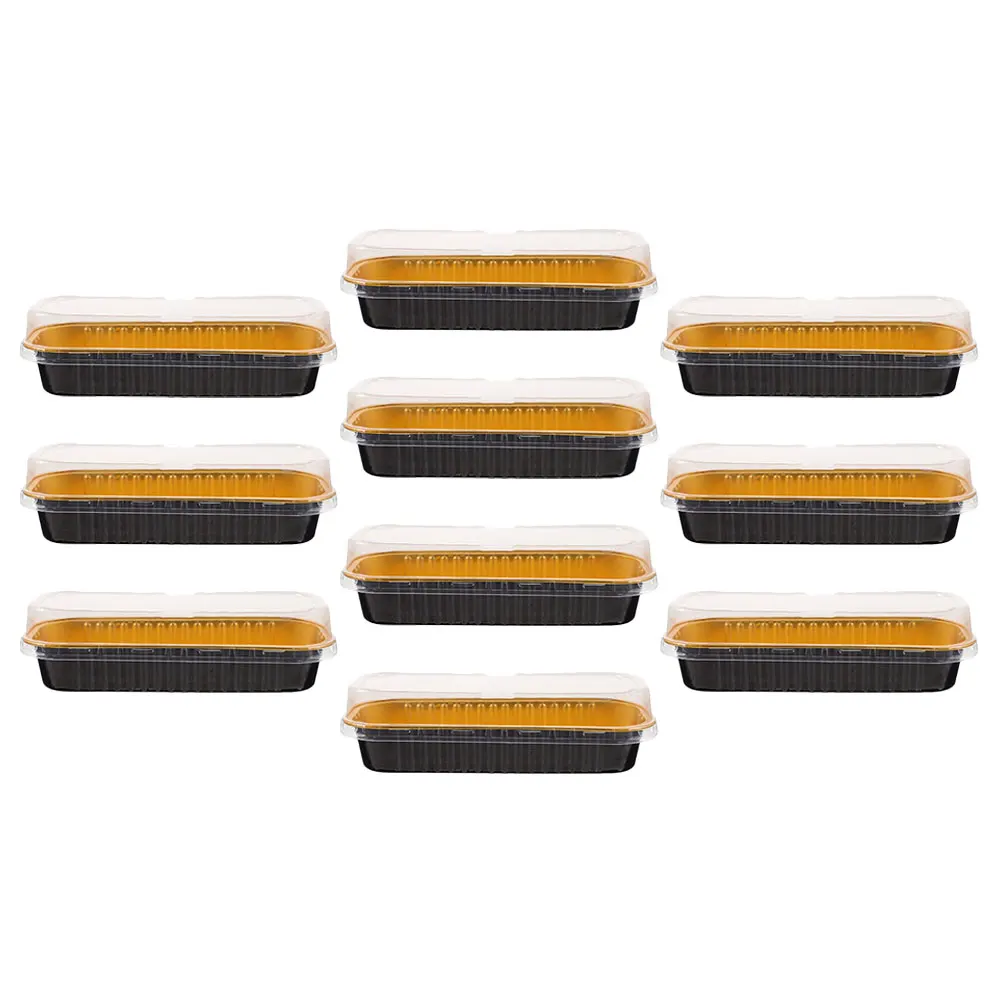 

10pcs 200ml Black Golden Aluminum Foil Cake Boxes Rectangular Baking Containers Durian Food Packaging Tin Pan