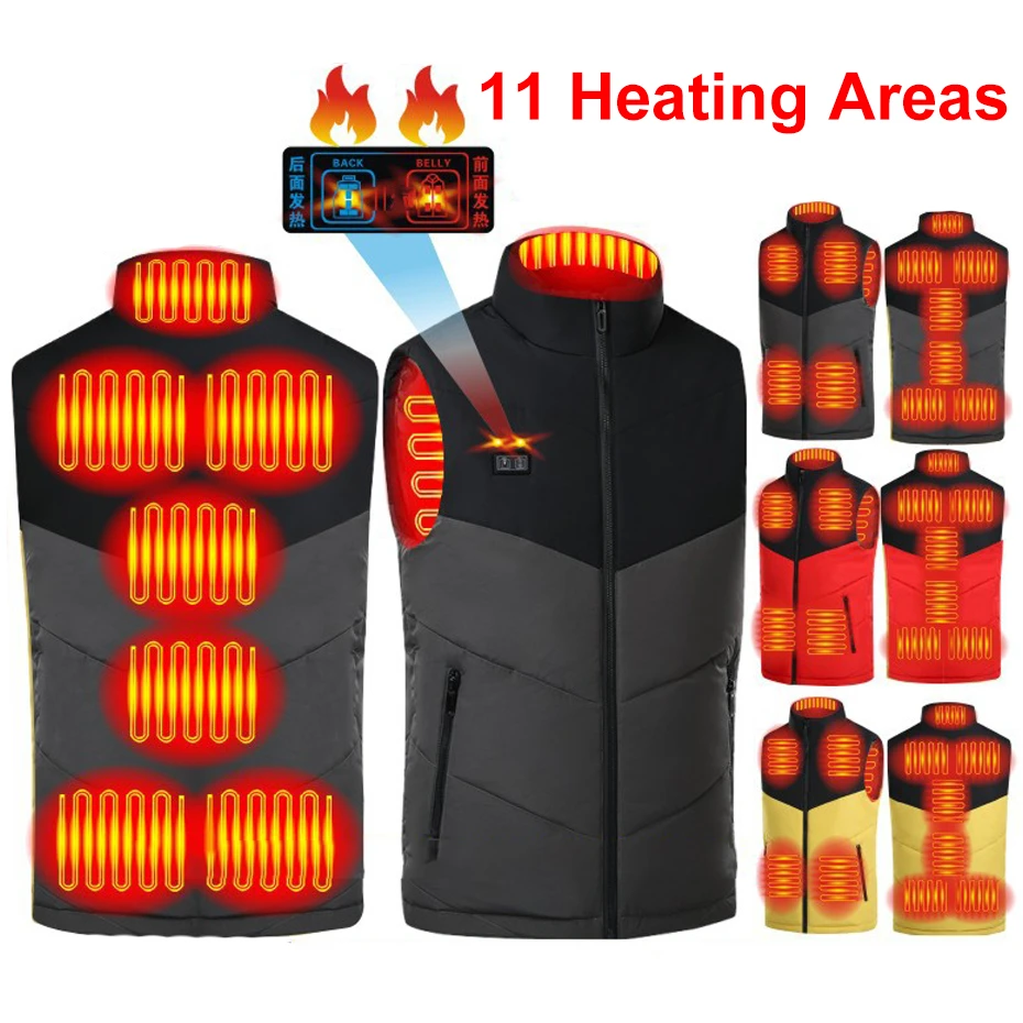 Winter USB Heating Vest Jacket Men Infrared 11 Heating Areas Vest Jacket Winter Electric Heated Vests Male Sleeveless Jacket