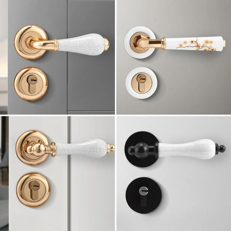 European Style Indoor Bedroom Solid Wood Door Handle Lock, Silent Split Handle Lock