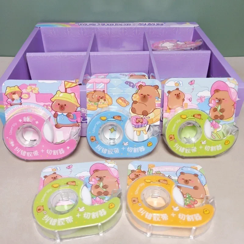New 4Pcs/Lot Capybara Writable Clear Adhesive with Tape Cutting Tool Writable Invisible Correction Protable Tape Dispenser