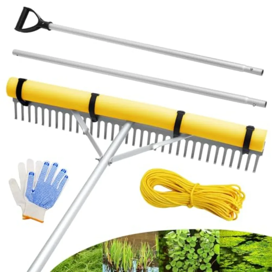 

Floating Lake Rake 36" Aluminum All Purpose Lake and Landscape Rake with 102'' Extension Handle and 52Feet Rope Weed and Algae