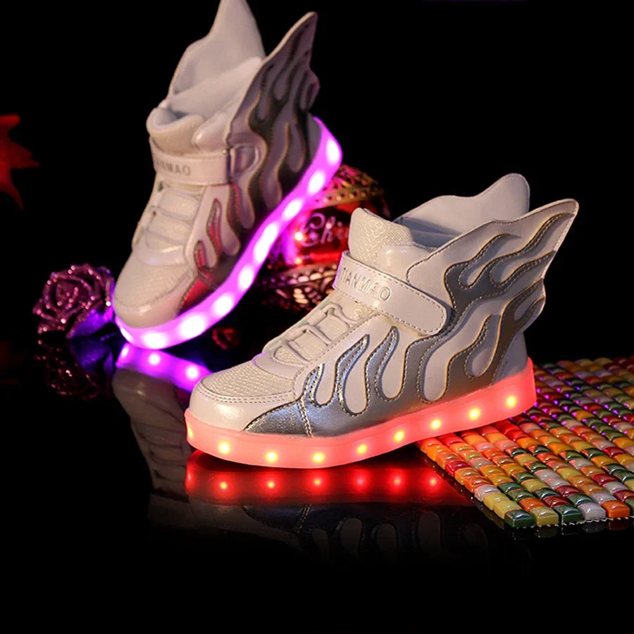 Spring Autumn Children Sneakers Led Light Shoes For Girls Usb Luminous Sneakers Glowing For Boys Kids Usb Charging Shoes Wings