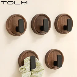 Self-adhesive Solid Wooden Hook Walnut Key Decorative Towel Holder Hook Door Hanger Wall Coat Rack Kitchen Bathroom Organizer