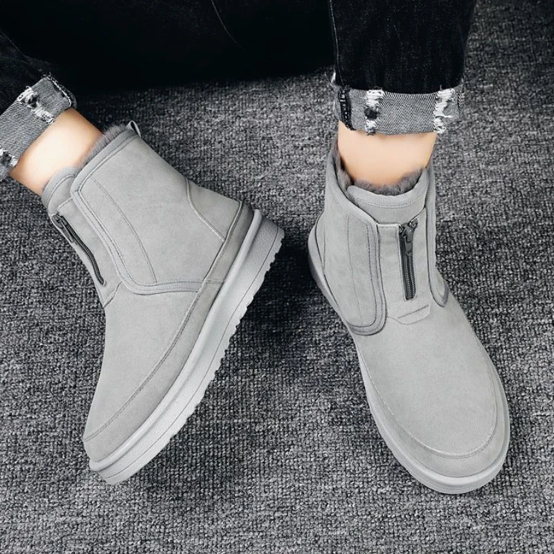 

​ Мужские зимние пушистые зимние ботинки на утолщенной флисовой подкладке из натурального меха и кожи, водонепроницаемая нескользящая подошва для экстремального холода ​