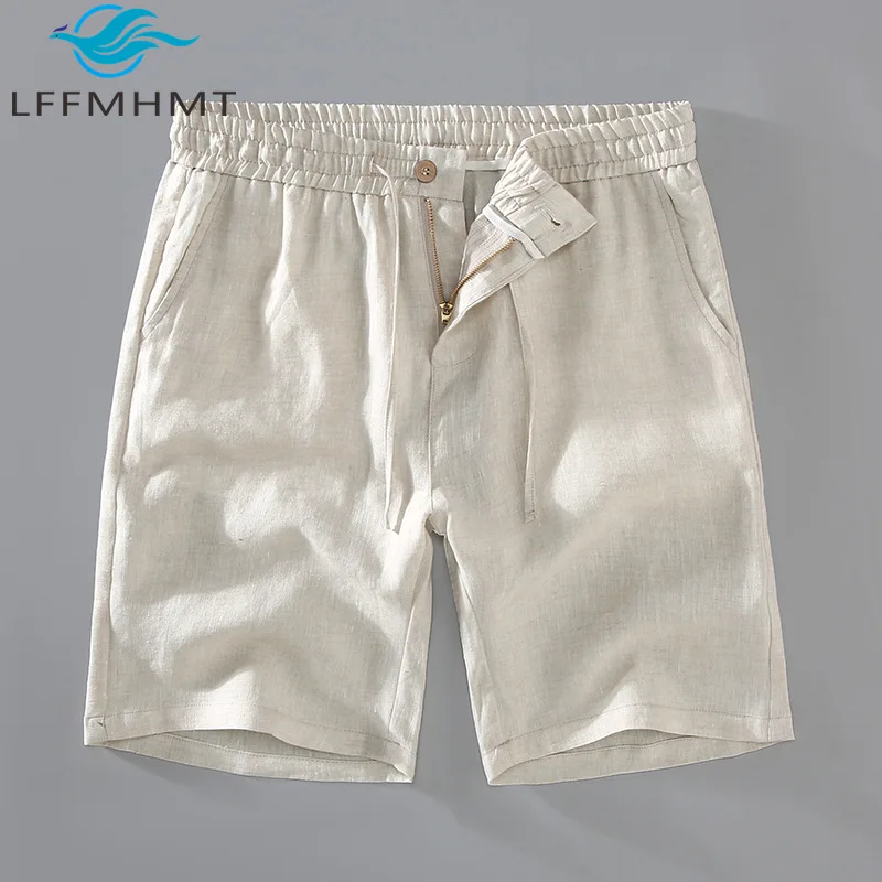 3046 100% Linen Good Quality Casual Shorts for Men Summer Style Thin Loose Simple Basical Straight-leg Casual Knee-length Shorts