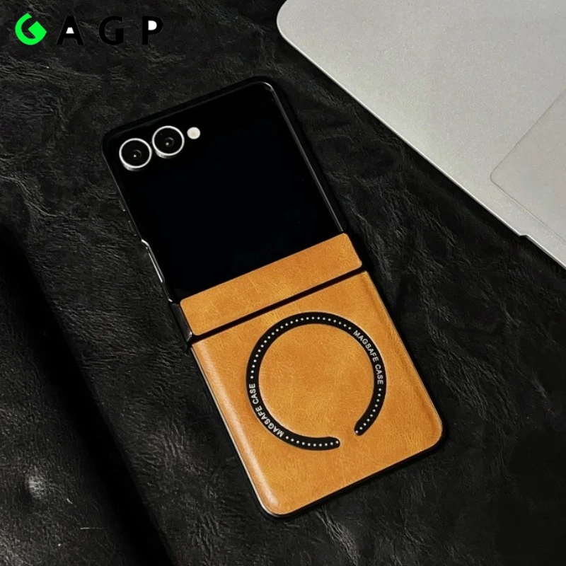 

Z Flip 7 for Magsafe PU Leather Case For Samsung Galaxy Flip 6 5 7 4 3 zflip6 Magnetic Wireless Charging Hinge Protection Cover