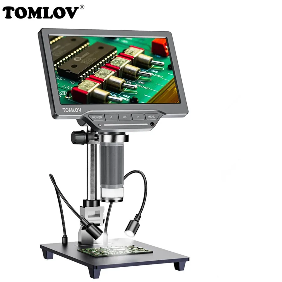 TOMLOV USB Digital Microscope 7 Inch Large Color LCD Screen Inspection DM201 SE 12MP 1-1200X Continuous Amplification Magnifier