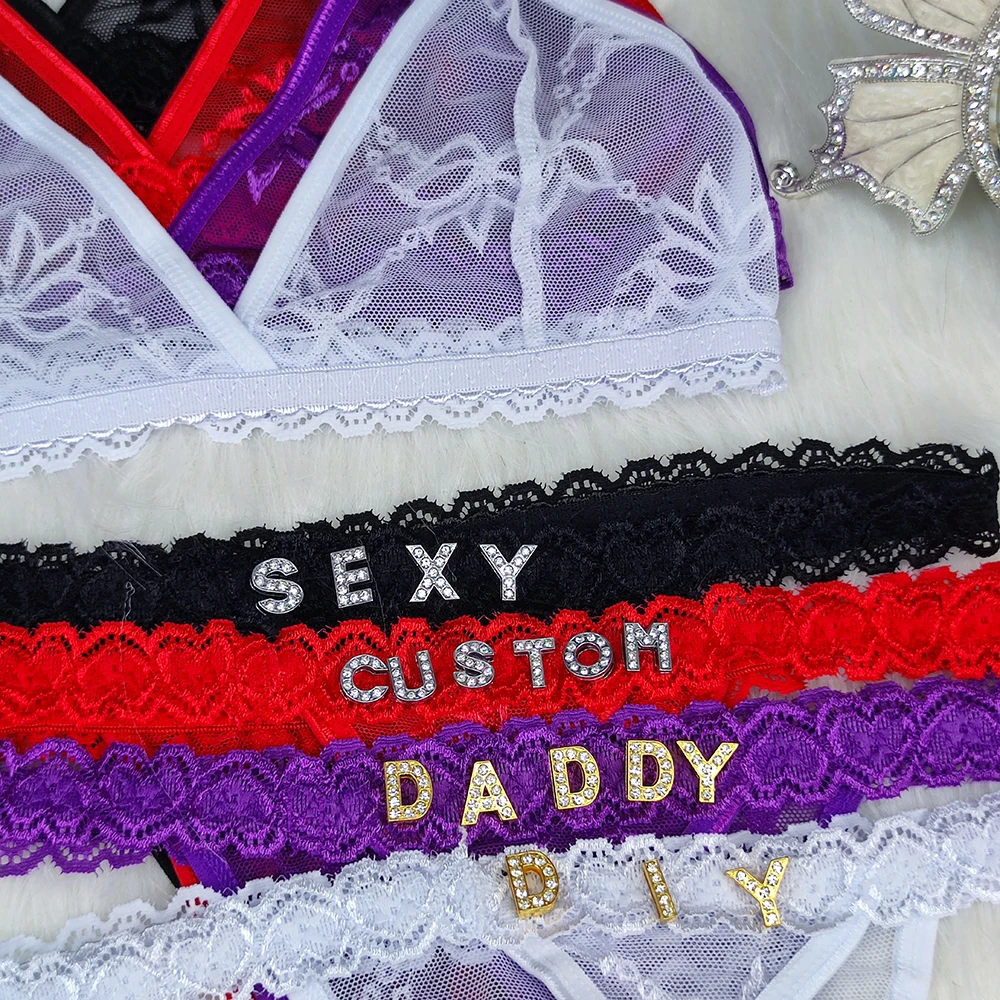 2PC/Set Niestandardowe stringi i biustonosz Spersonalizowane majtki i biustonosz z imieniem Zestaw bikini z literą DIY Koronkowy dla kobiet Seksowny