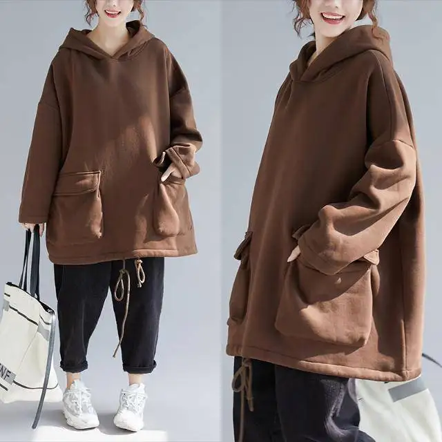 plus Size Materni Coat Thiened Fce Long Hoodie Dr Autumn Winter New Sle Faion Loose Outerwear for Pregnant Women