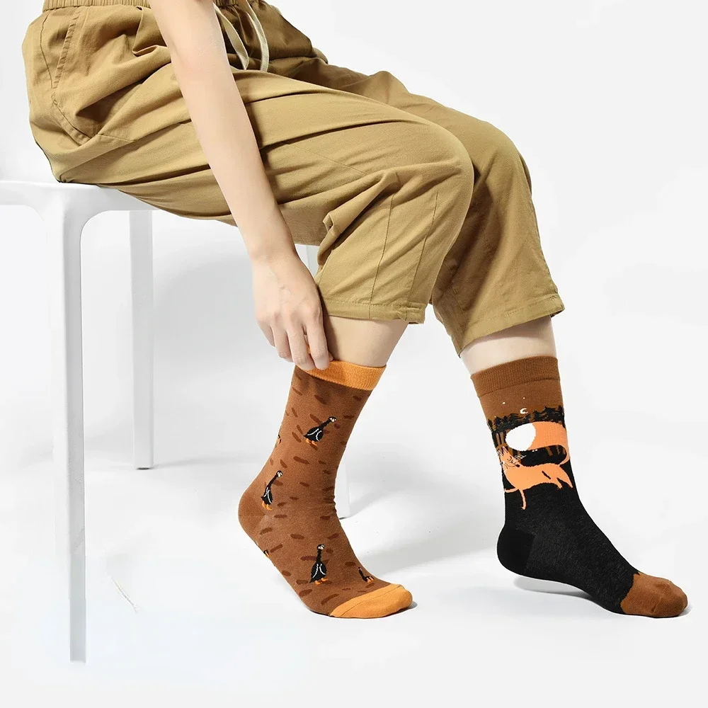 Mode AB visage femmes chaussettes automne hiver coloré dessin animé Burger bière classique créatif chaussettes heureux drôle rue Couple chaussettes