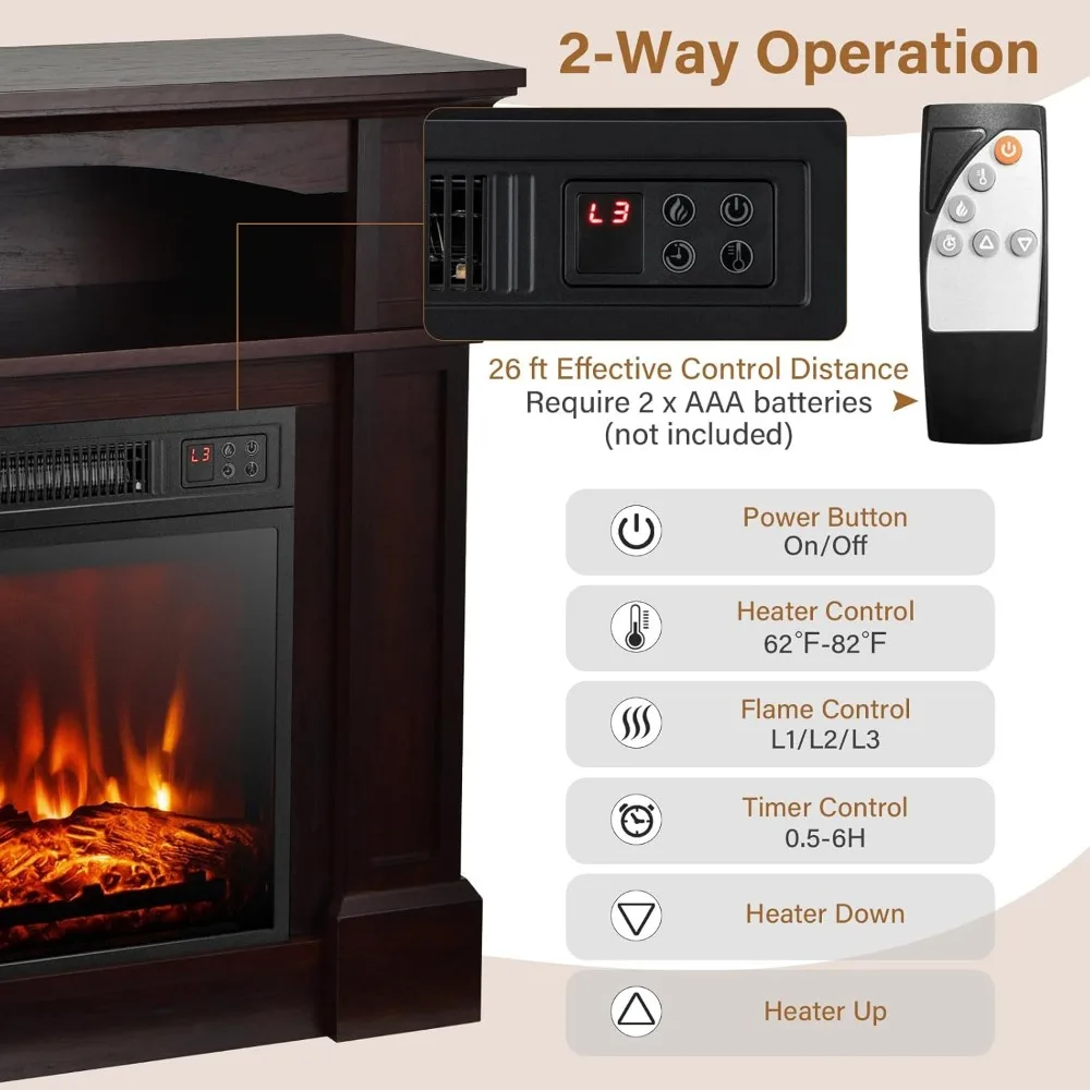 32-inch SIMOE Electric Fireplace with Mantel, 3 Flame Settings, Remote Control, 6-Hour Timer, Overheat Safeguard, 1400W Power