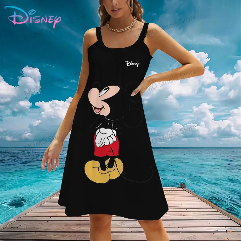 Disney's Mickey Mouse Minnie Sling Women's Beach Dress Evening Dresses Kawaii Leisure 2024 Female Clothing S-3XL Street Wear Y2k