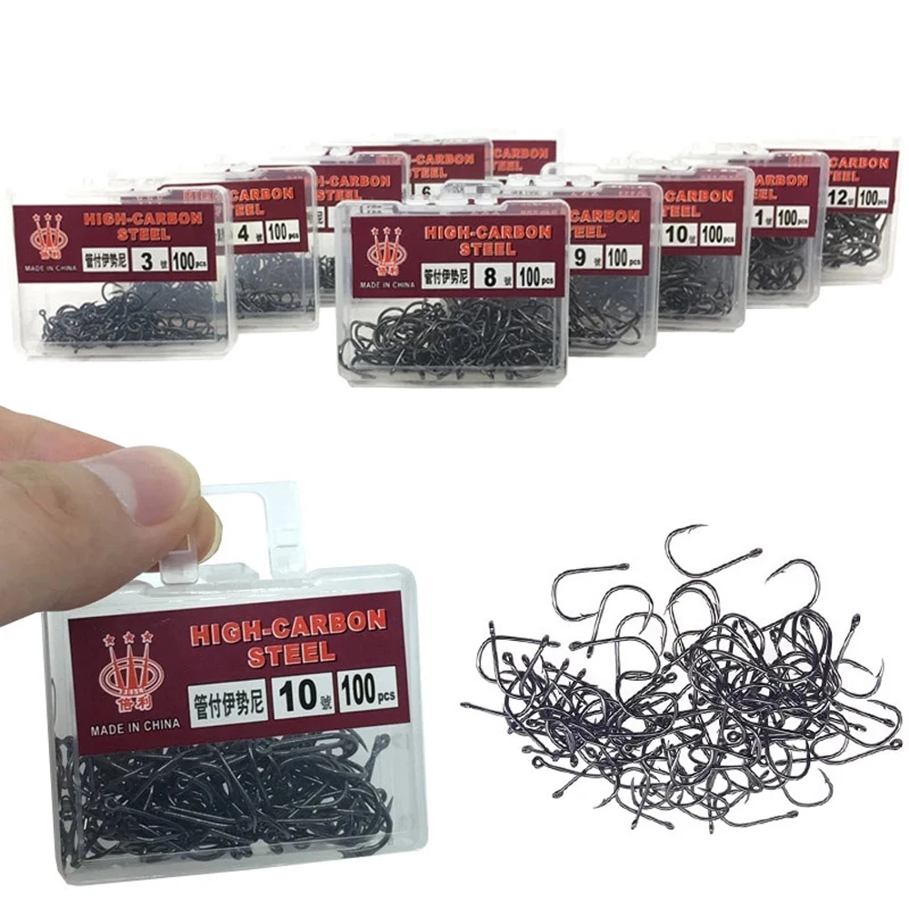 Barbed Fish Hooks High Carbon Steel Fishing Hooks Set For Saltwater And Freshwater Single Circle Carp Hooks Tackle 100 Piece/Box