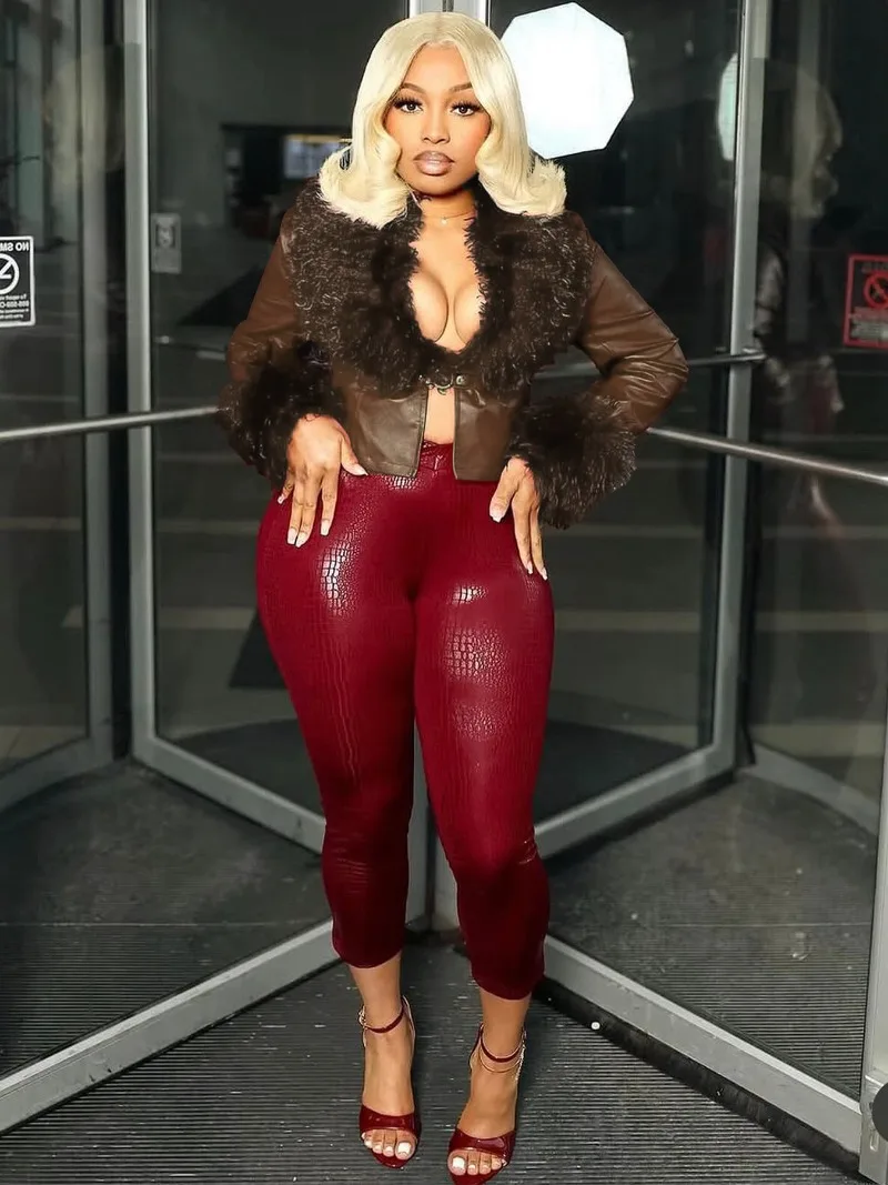 

Женская мода из искусственного меха в стиле пэчворк, укороченные куртки из искусственной кожи, топы с длинным рукавом и одной пуговицей, тонкая повседневная уличная одежда, пальто, верхняя одежда