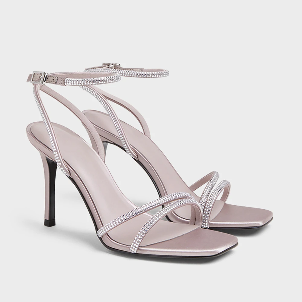 

FWRD Women's Satin Rhinestone Strappy Stiletto Sandals, Comfortable, for Parties & Evening Events #FWRD000269