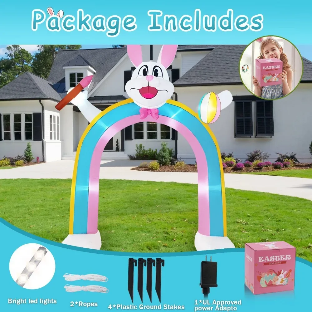 3M Easter Inflatable Bunny Archway with LED Lights, Blow Up Yard Decor for Garden Party