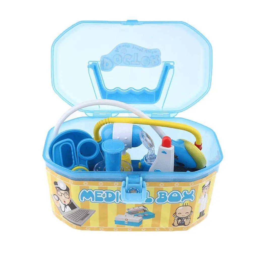 Brinquedos infantis com som e luzes, 8 peças de equipamentos e caixa de armazenamento, kits duráveis fingem presente de feriado/aniversário