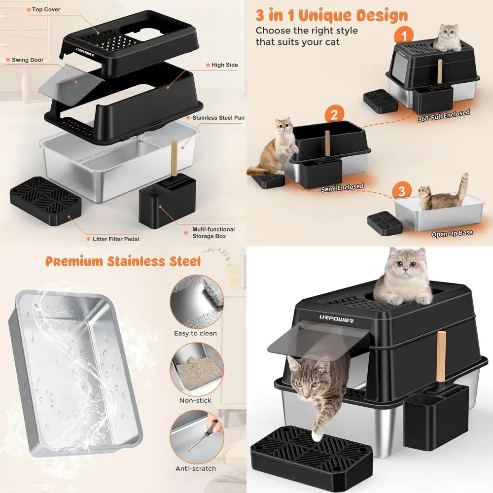 

Extra Large Enclosed Stainless Steel Cat Litter Box with Lid, High-Sided Non-Stick Metal Pan, Front & Top Entry, Anti-Leak, Easy