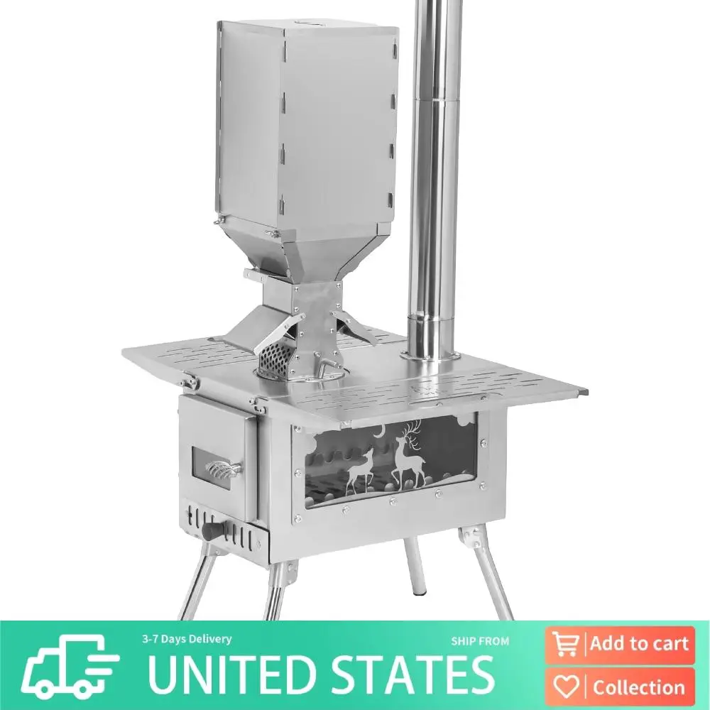 

Portable Wood Burning Stove with Stainless Steel Construction Hot Tent Stove for Outdoor Heating & Cooking Ice Fishing Hunting