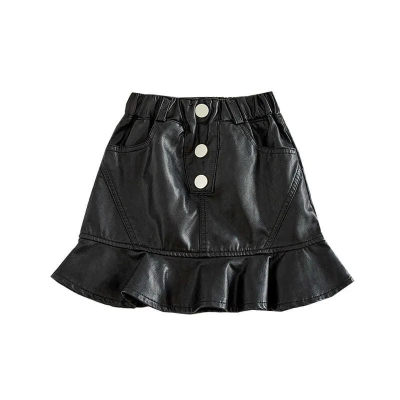 2024 New summer Autumn spring winter girl baby children kids PU faux leather Skirt casual Comfortable clothes