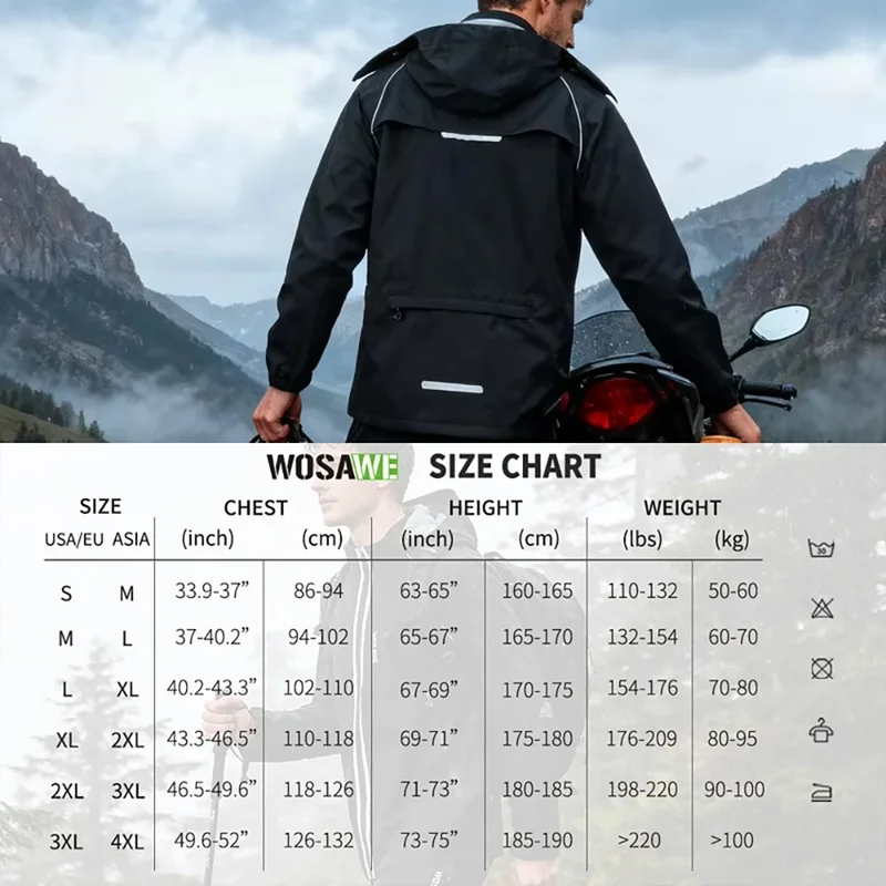WOSAWE Split Motorcycle Rain Suit Unisex Hooded Waterproof Reflective Raincoat Rain Pants Set For Offroad Motocross Dirt Bike