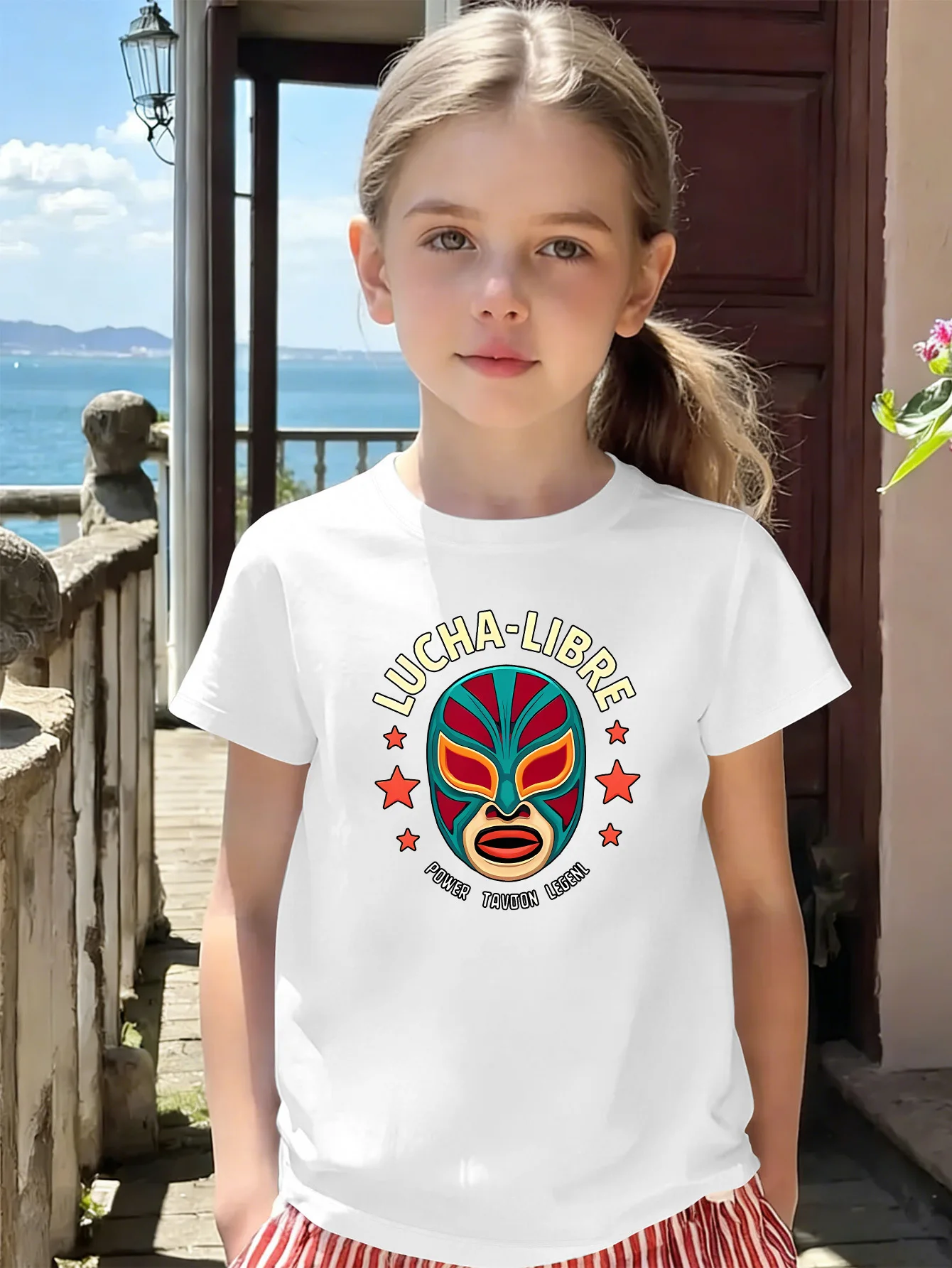 Mexican Lucha Mask Letter Print Kids Tee Boys Girls Family Match Cotton Crew Neck Short Sleeve Soft Summer Casual Kid Wear