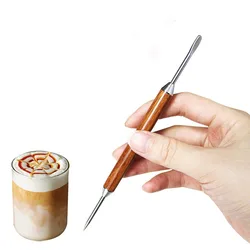 Coffee Latte Art Stainless Steel Carving Needle Solid Wood Latte Coffee Crochet Needle Fancy Coffee Latte Art Pen barista Tool