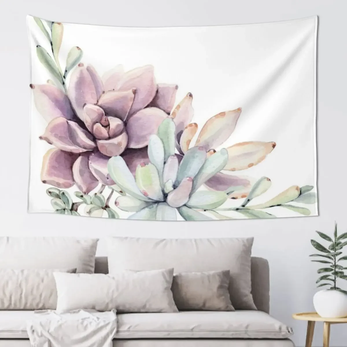 

Elegant Succulents Mint Green and Pink on White Desert Succulent Southwest Art Tapestry Room Decorations Tapestry