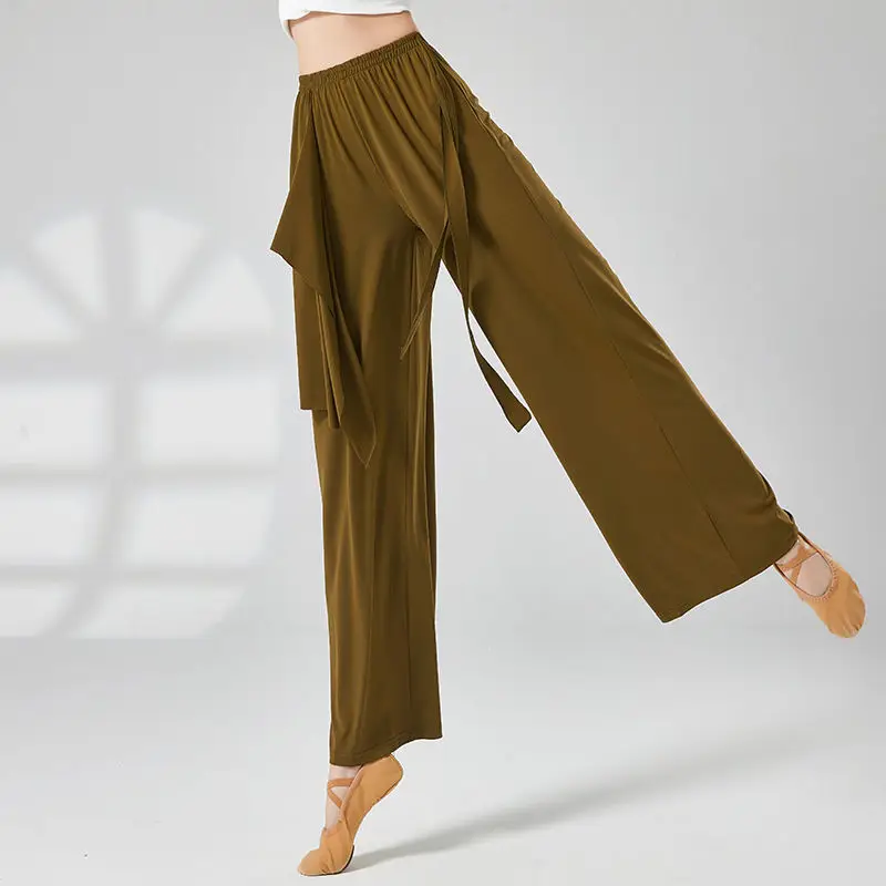 Pantalones de baile de pierna ancha para mujer, ropa de práctica de baile moderno, pantalones delgados, cintura alta, cintura elástica, ropa suelta