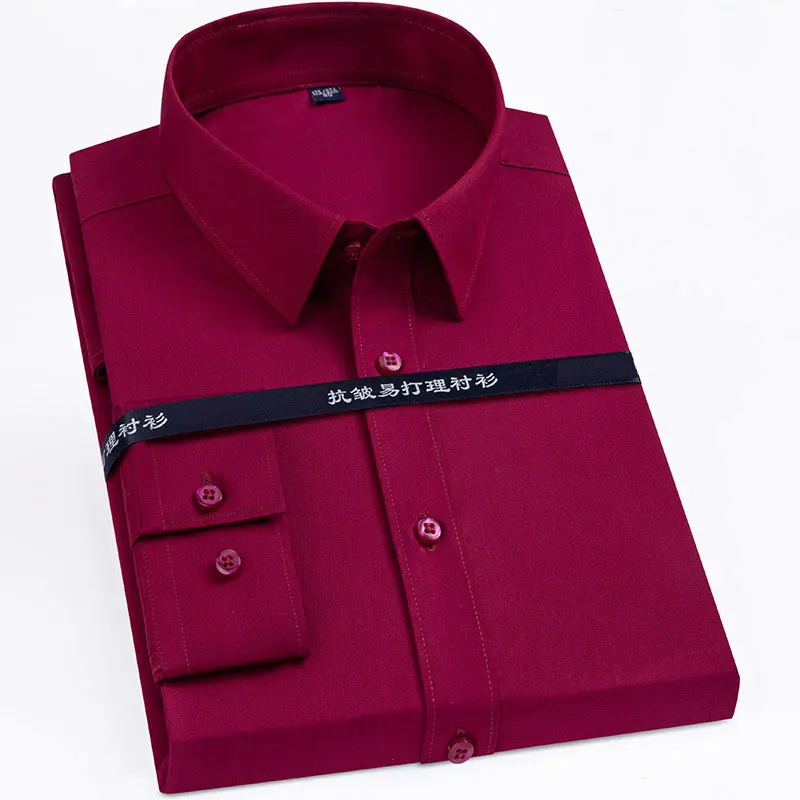 High-grade bamboo fiber men's non-ironing gentleman shirt Business casual dress formal anti-wrinkle 7XL extra size