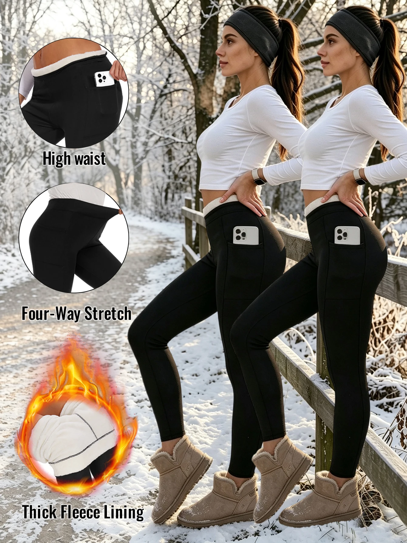 2 Pack Women's Fleece Lined Leggings Thermal Warm Tights Cold Weather,High Waist Tummy Control Winter Clothing for Snow Workout