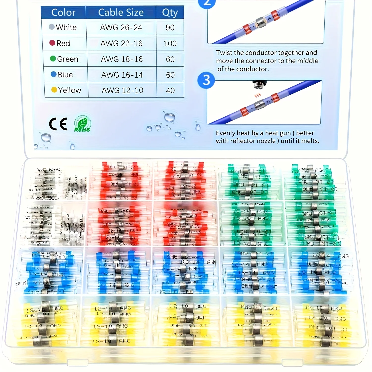 350 sets of welded sealing line connector kits, heat shrink mating connectors, waterproof insulated wire terminals, copper contacts, non-rechargeable, suitable for ships, cars, campers, trailers