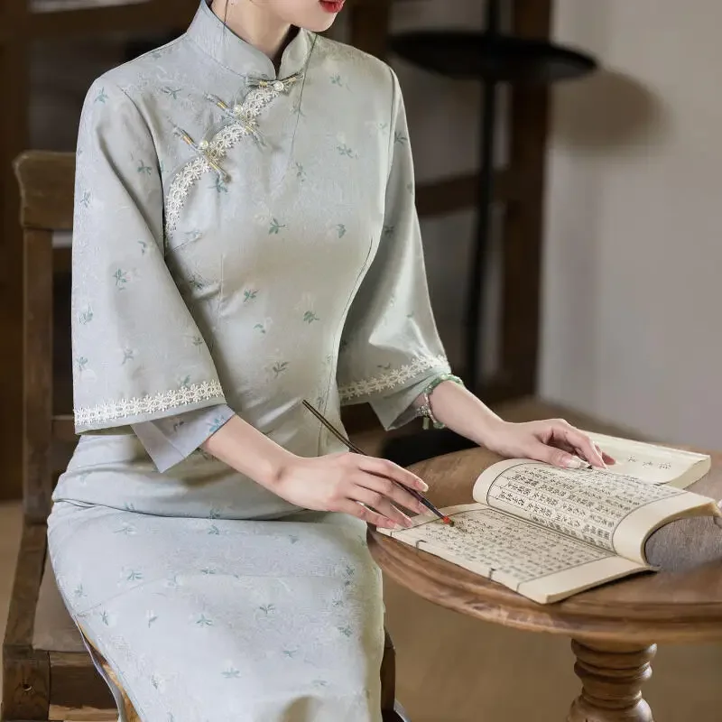 

2025 New Chinese Style Dress Lady Elegant Cosplay Hanfu Dress Vestidos Tradition Mandarin Collar Qipao Chesongam for Female