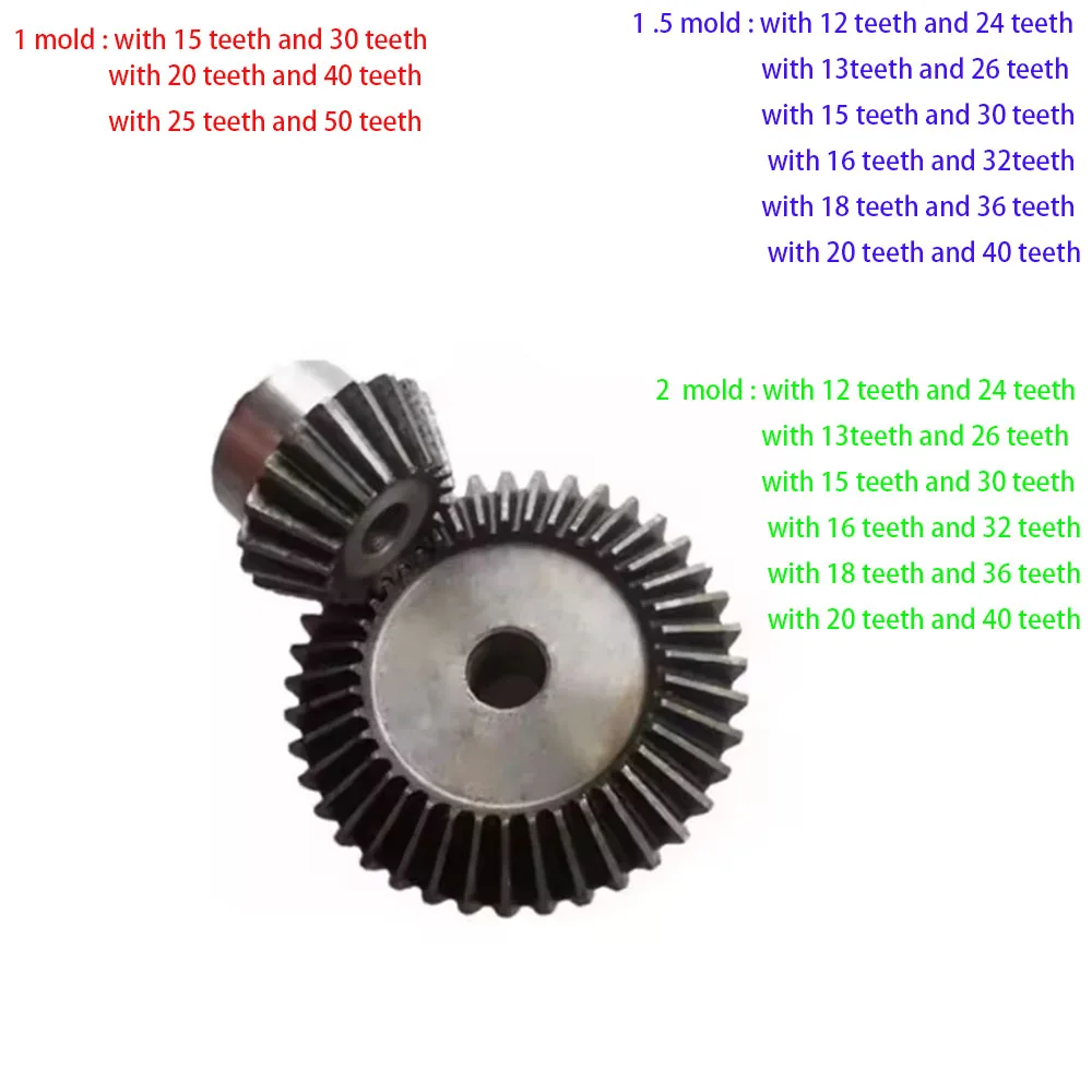 1 Pair Transmission Ratio 1:2 Bevel Gear 1/1.5/2 Module 90 Degree Meshing Angle Steel  Transmission Gears 12-20 Teeth