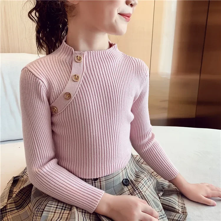 2024 Fashion Spring Girls Sweaters Knit Pullover Tops Turtlrneck Girls Sweater 2-14 Years Children Clothing Warm Kids Sweaters