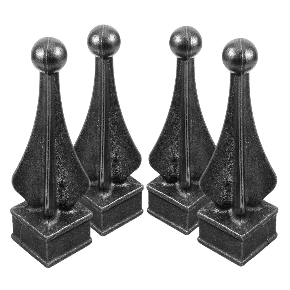 4Pcs Iron Fence Accessories European Style Finials Decorative Fence Post Caps Garden Patio Yard Security Tops Black