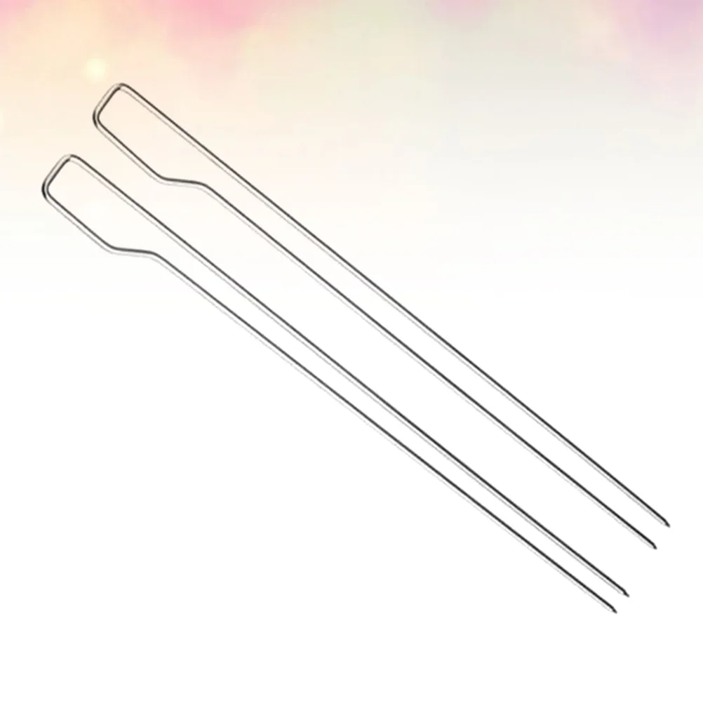 2Pcs Premium Stainless Steel Barbecue Fork Meat Fork For Wings Kebabs Outdoor Camping Restaurant Bbq Tools Skewer Stick Grill