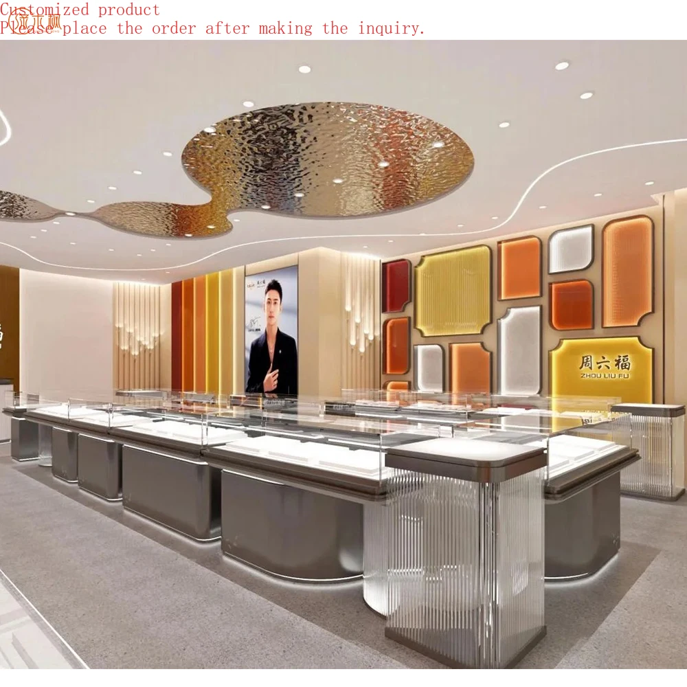 

Gold Jewelry Shop Design Tempered Glass Custom Jewellery Display Showcase Best Supplier