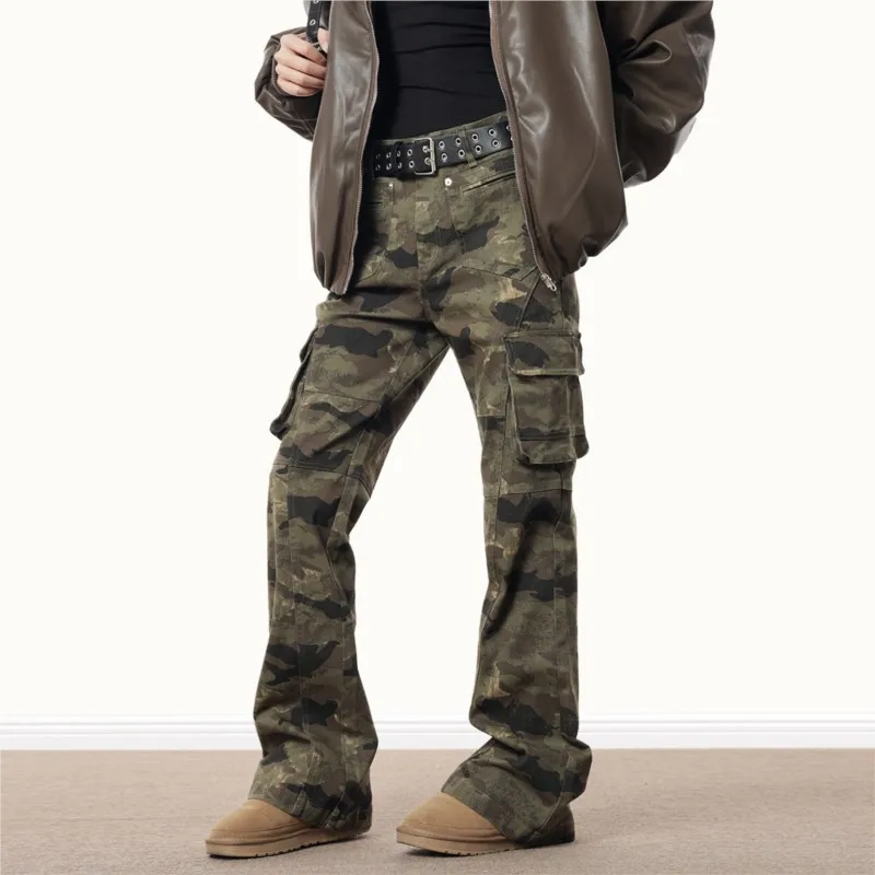 Camouflage Multi Pocket Jeans For Man Woman,American Retro Men's Hip Hop Straight Slightly Flared Cargo Pants,Denim Y2k Trousers