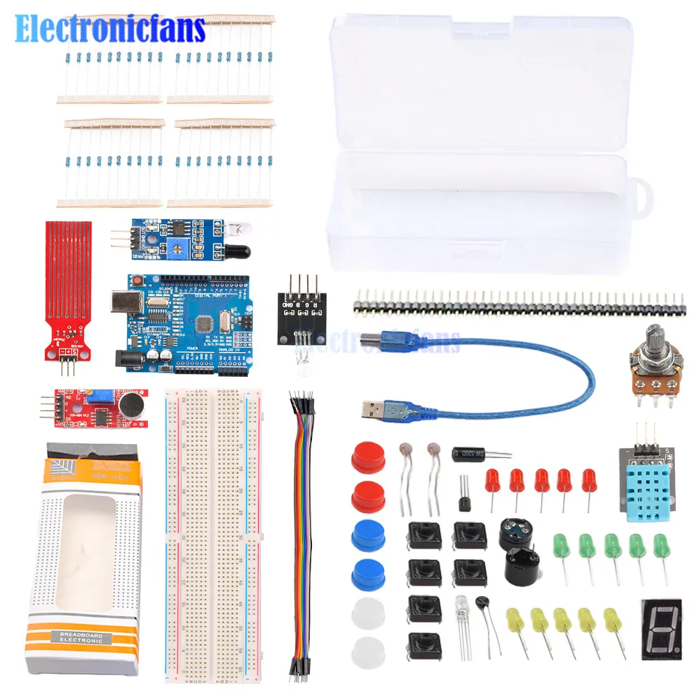 830 Hole Breadboard Starter Kit Sound Water Level Humidity Distance Detection R3 Board LED control Learning Kit DIY for Arduino