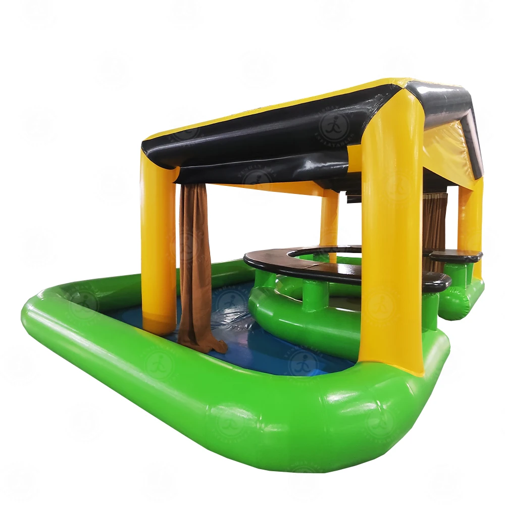 New Design Floating Water Bar Tent House Combo for Family Parties Backyard Inflatable Pool Advertising with Air Blower Accessory