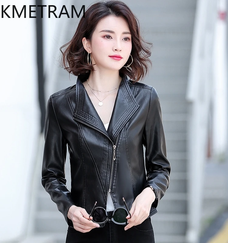 KMETRAM Genuine Sheepskin Leather Jacket Women Spring Autumn Short Women's Clothing Plus Size Womens Coat Slim Chamarra Mujer