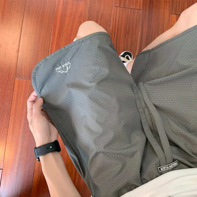 

Мужские летние тонкие свободные спортивные брюки из ледяного шелка с прямым кроем и эластичным поясом для баскетбола и повседневной носки