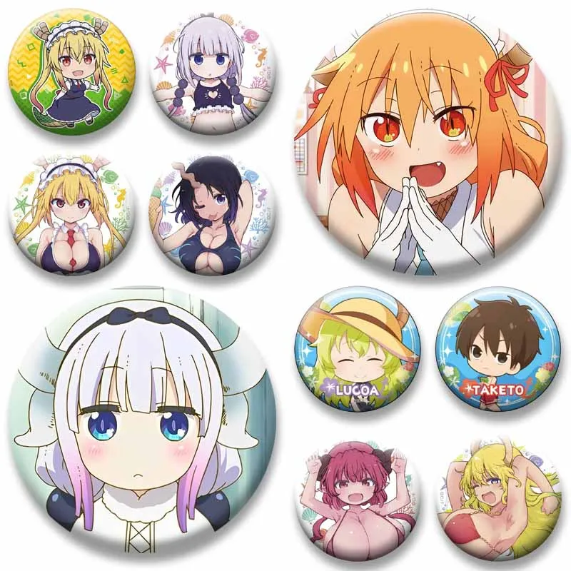 58mm Anime Miss Kobayashis Dragon Maid Button Pins Cute Kobayashi Tohru Elma Cartoon Brooch COSTUME Jewelry Badge Prop Toys Gift