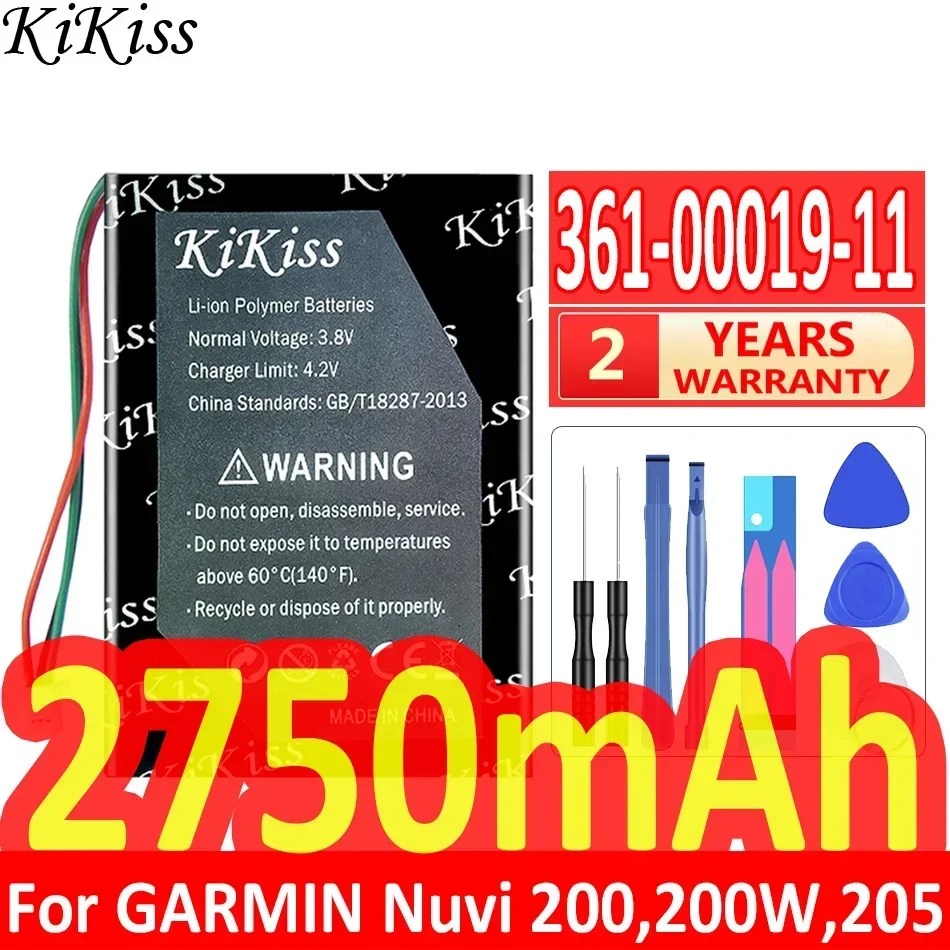 KiKiss 2750mAh Battery 361-00019-11 For GARMIN Nuvi 200,200W,205,205T,205W,205WT,250,252W,255,255T,255W Batteries + Free Tools