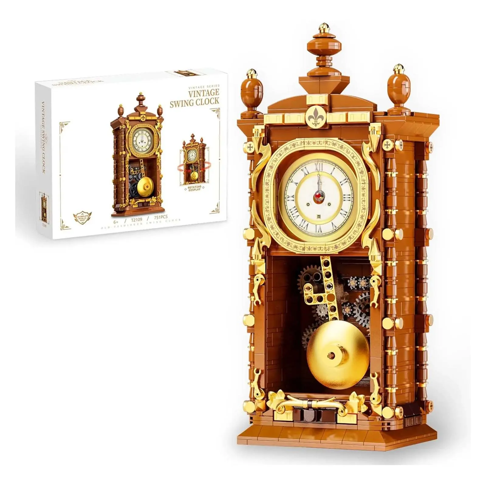 Retro Swing Clock Bouwstenen Set Vintage slingeruurwerk met functioneel klokmechanisme Modelkit Creatief cadeau voor volwassenen